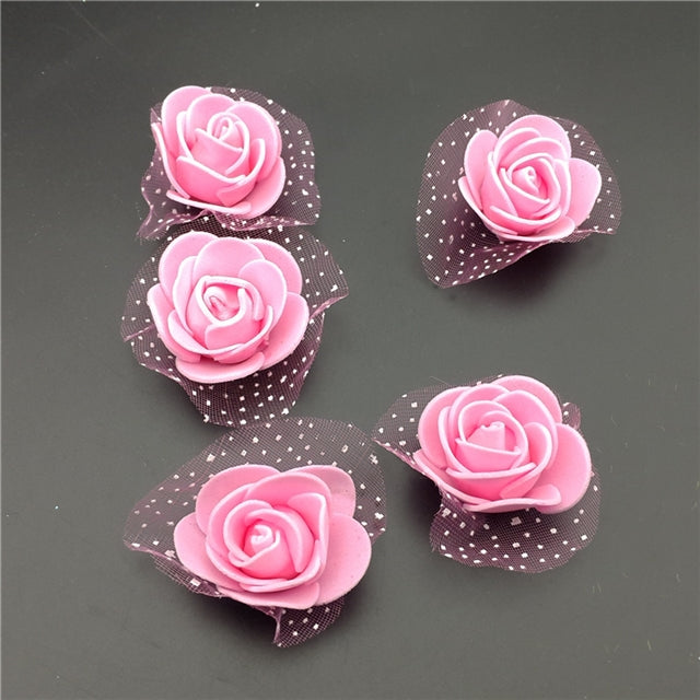1.4" Pink Foam and Tulle Rose - Pack of 5
