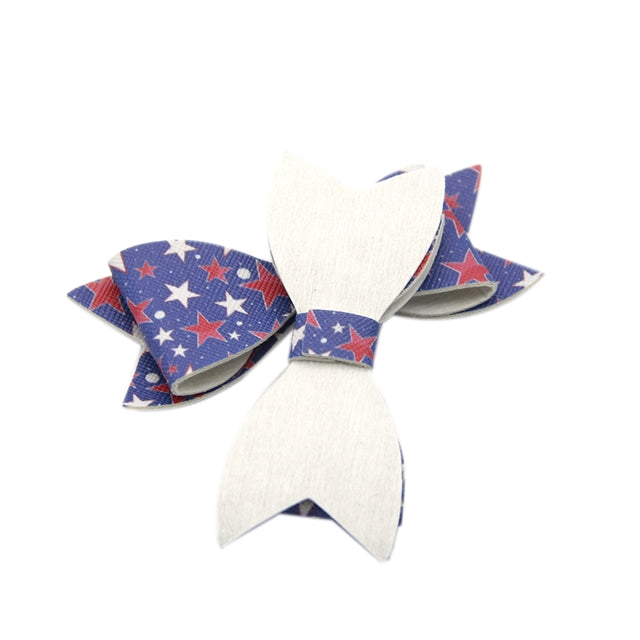 Patriotic Stars Faux Leather Bow - Pack of 2