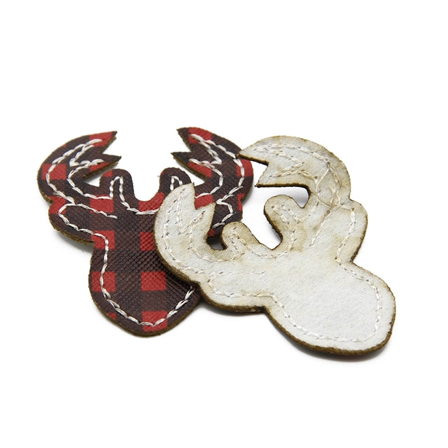 Buffalo Plaid Deer Head Faux Leather Patch - Pack of 5