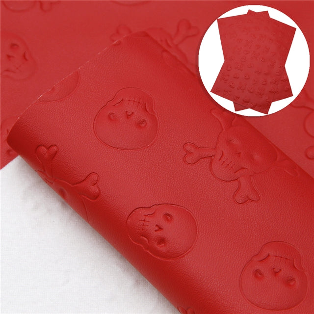 Red Embossed Skulls Faux Leather Sheet