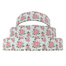 1" Roses and Blue Stripes Ribbon