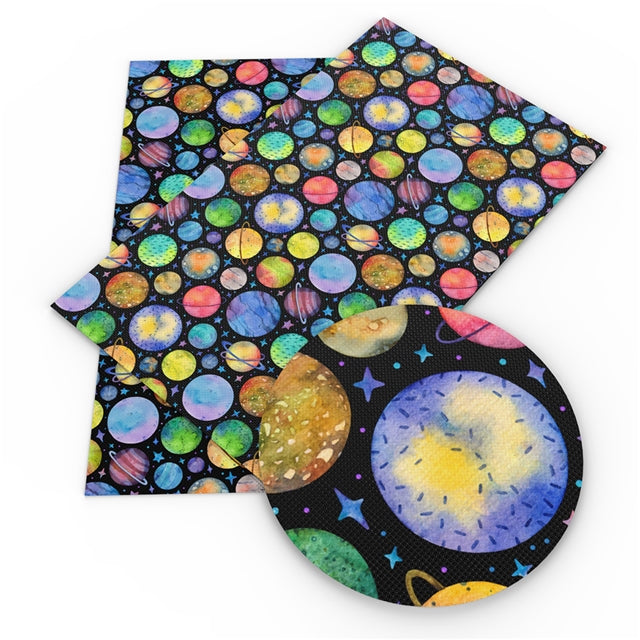 Watercolor Planets Faux Leather Sheet