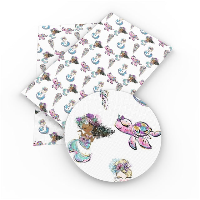 White Watercolor Mermaid Faux Leather Sheet
