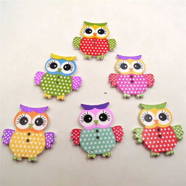 Polka Dot Owls Wooden Buttons (pack of 20)