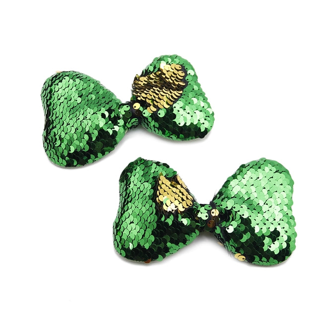 Large Green and Gold Mermaid Sequin Bow Applique