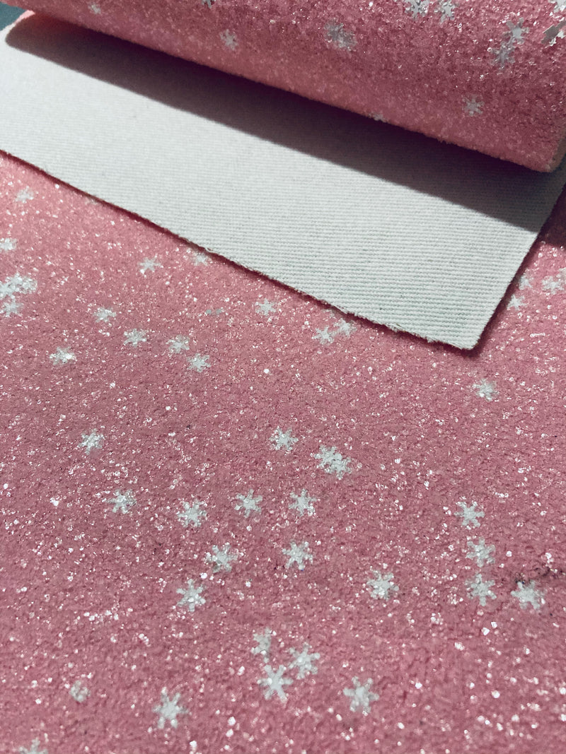 Pink and White Snowflakes Chunky Glitter Sheet