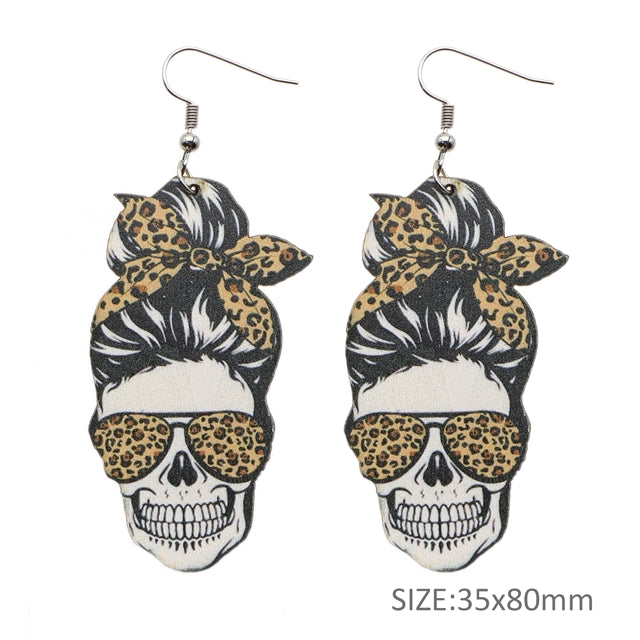 Leopard Skull Wood Earrings (1 pair)