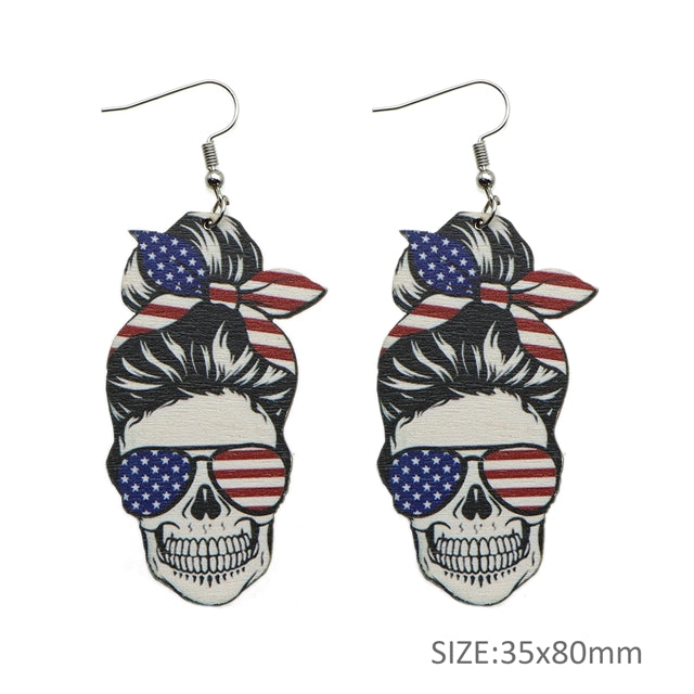 Patriotic Skull Wood Earrings (1 pair)