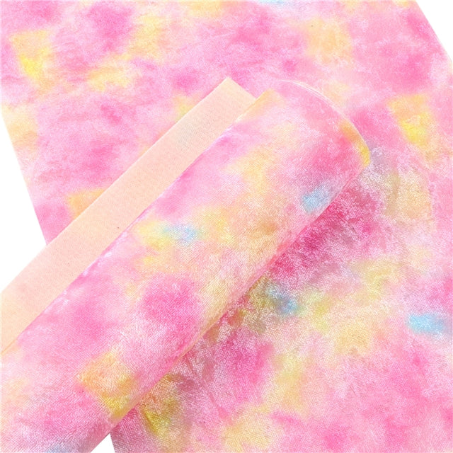 Pink and Yellow Tie-Dye Velvet Fabric Sheet