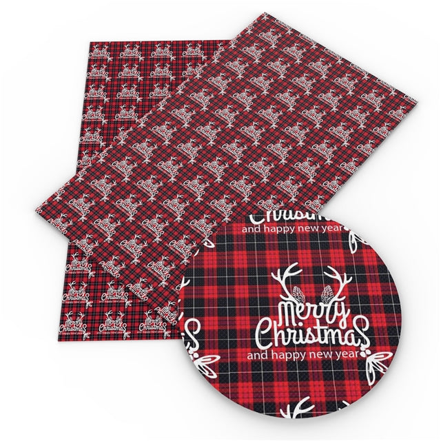 Plaid Merry Christmas Faux Leather Sheet