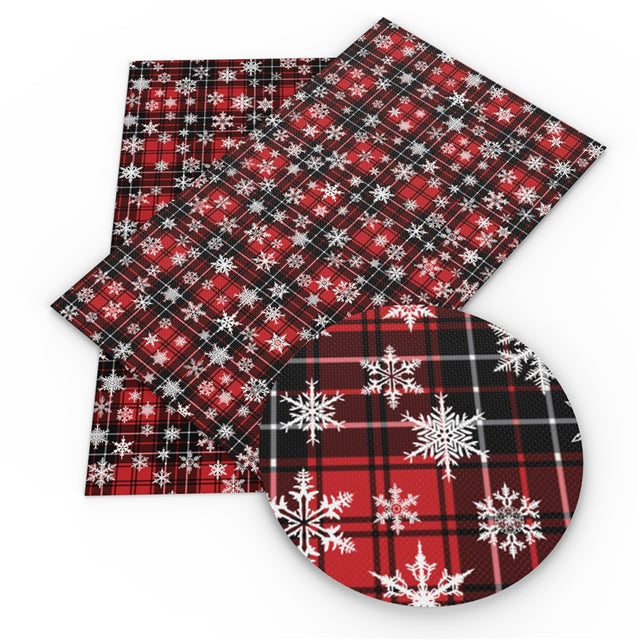 Red Snowflake Plaid Faux Leather Sheet