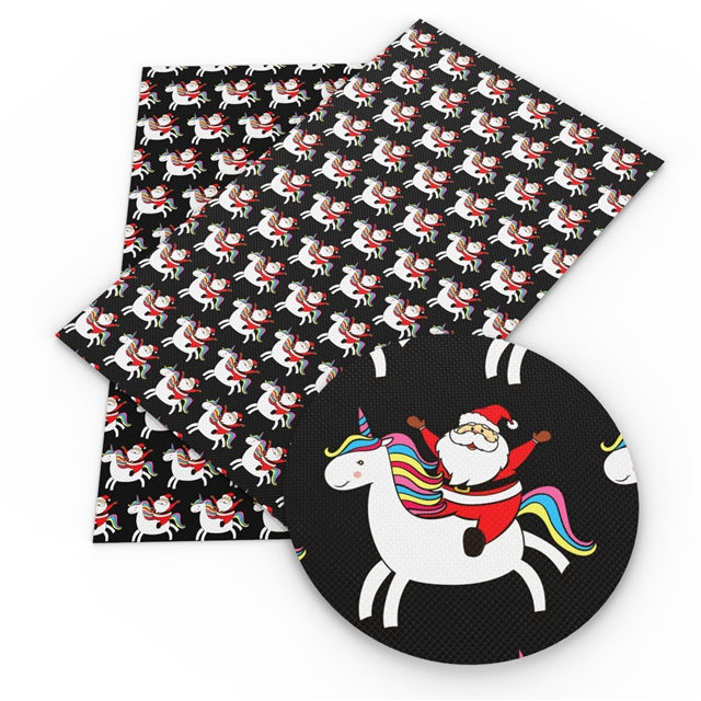 Santa on a Unicorn Faux Leather Sheet