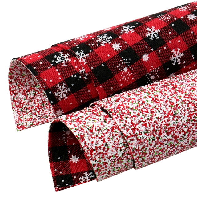 Snowflake Buffalo Plaid Fabric and Christmas Chunky Glitter Double Sided Sheet